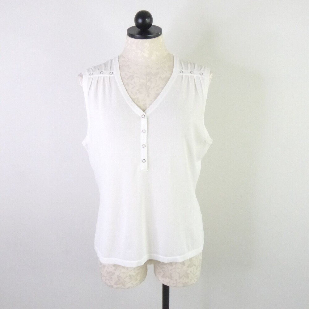 Colour Works Women’s XL White Sleeveless Knit Tank Top Stretch Rayon Snaps (New)